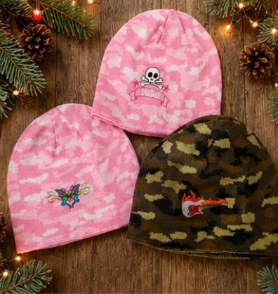 EMBROIDERED CAMO KNIT BEANIE (3 CHOICES)