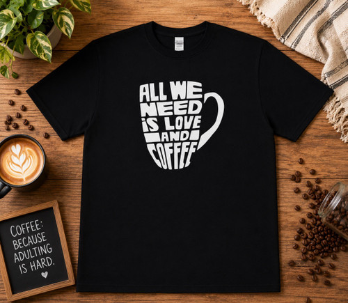 LOVE AND COFFEE SCREEN PRINTED T-SHIRT