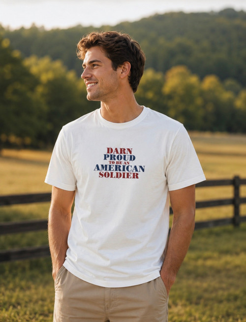 DARN PROUD TO BE AN AMERICAN SOLDIER EMBROIDERED WHITE T-SHIRT