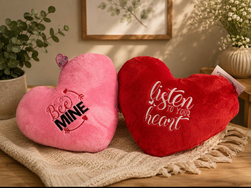 HEART PLUSH EMBROIDERED PILLOWS