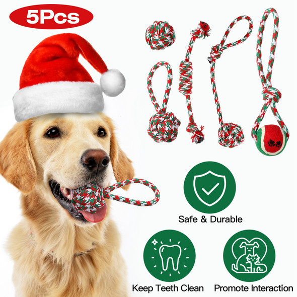 5Pcs Christmas Dog Rope Chew Toys Dog Interactive Toys Set for Puppy Small Medium Aggressive Chewers Dogs Training Teething Playing