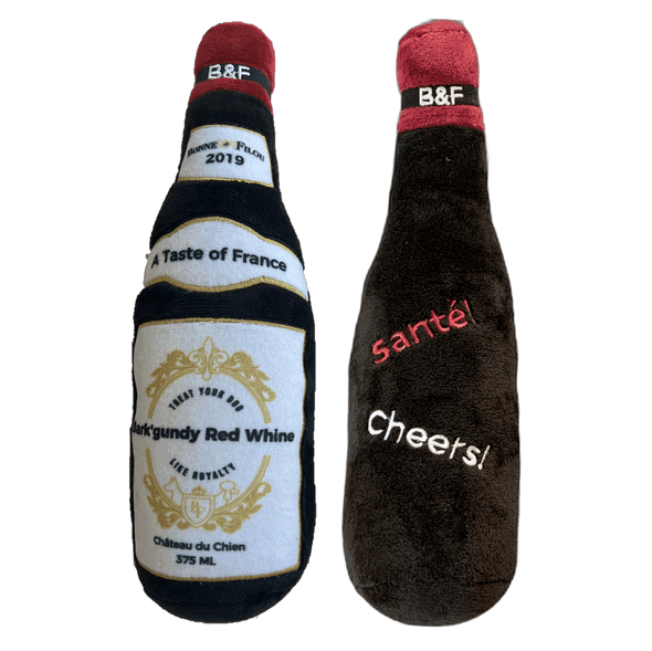 Wine Bottle Squeaky Dog Plush Toy (Bark'gundy Red Whine)
