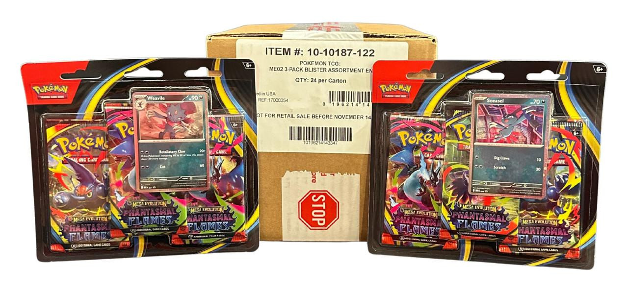 Pokemon Mega Evolution Phantasmal Flames 3-Pack Blister 24 Pack Case