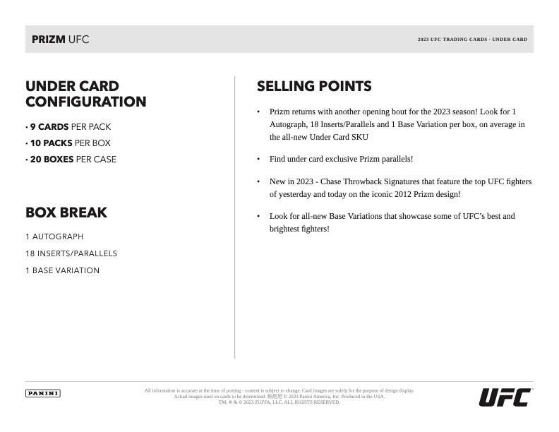 2023 Panini Prizm UFC Under Card 20 Box Case