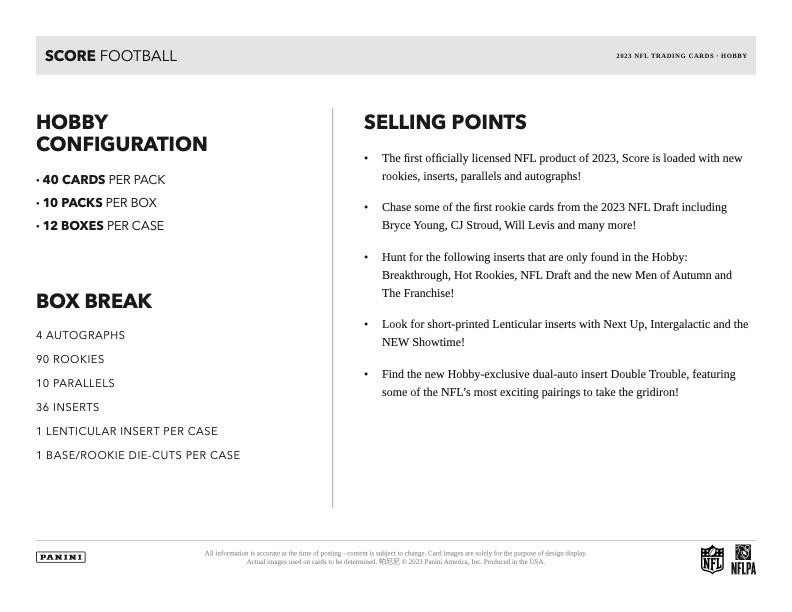 2023 Panini Score Football Hobby Box