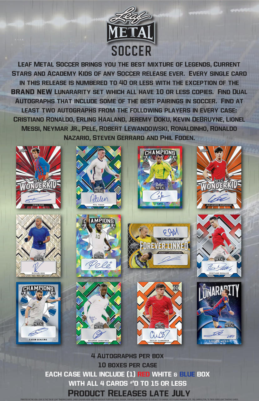 2022 Leaf Metal Soccer Red, White, & Blue Hobby 10 Box Case