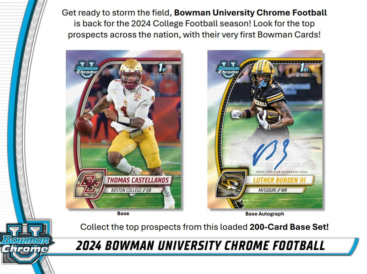 2024 Topps Bowman Chrome University Football Blaster Box - 28 Trading Cards - NCAA Collegiate Football - Factory Sealed