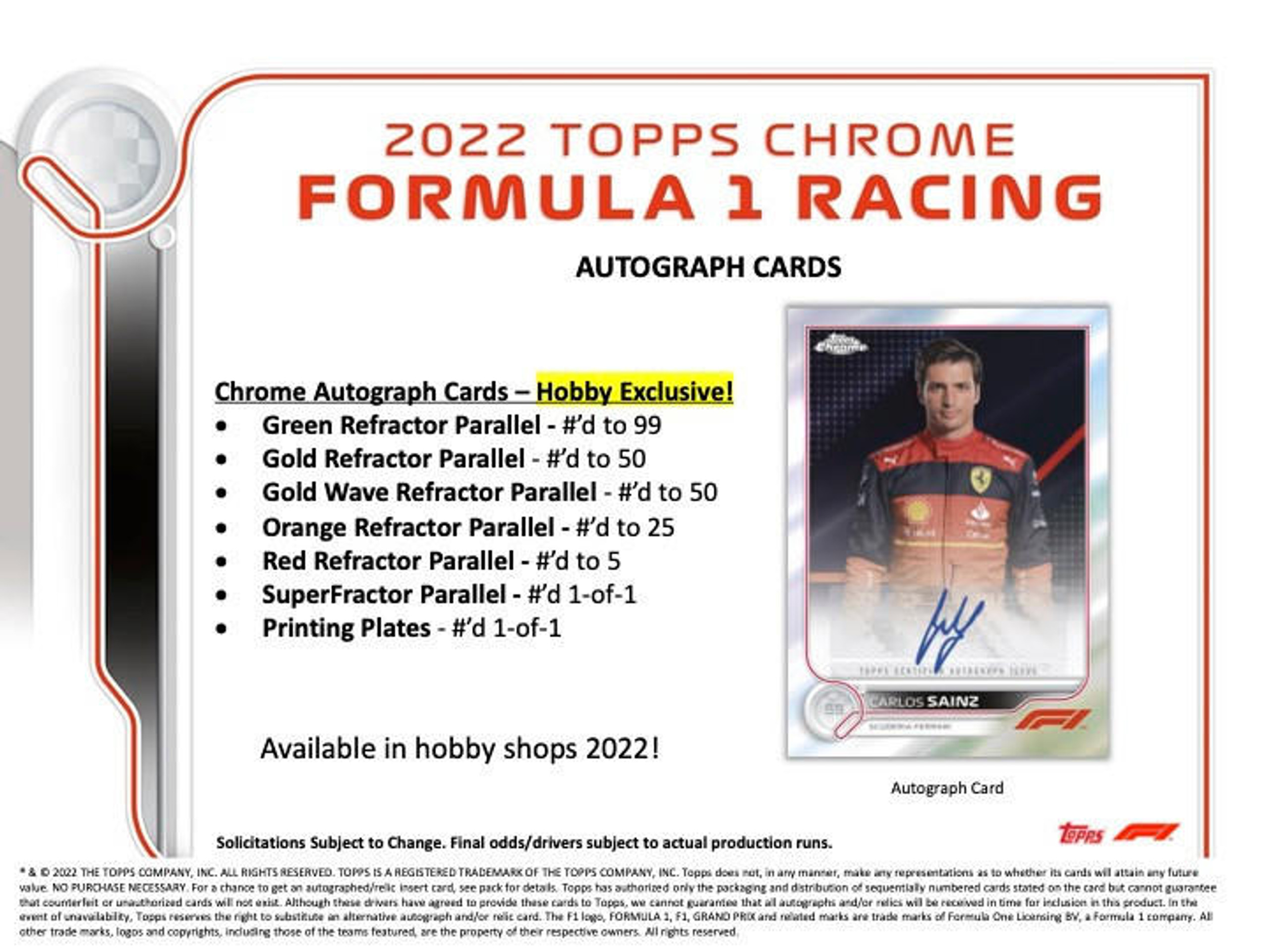 2022 Topps Chrome Formula 1 Racing Hobby 12 Box Case 2022 Topps Chrome Formula 1 Racing Hobby 12 Box Case