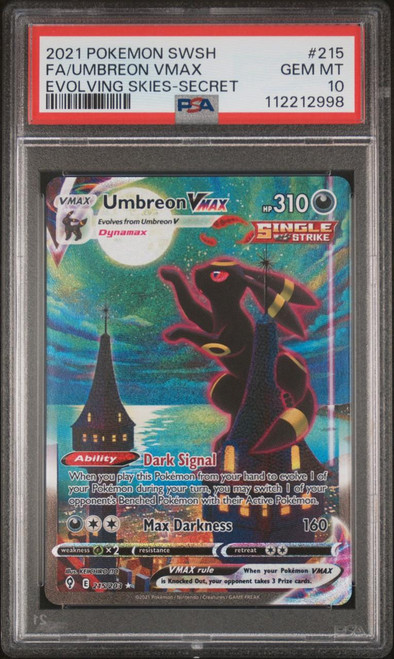 Pokemon Sword & Shield Evolving Skies Umbreon Vmax #215 Alt Art PSA 10 front