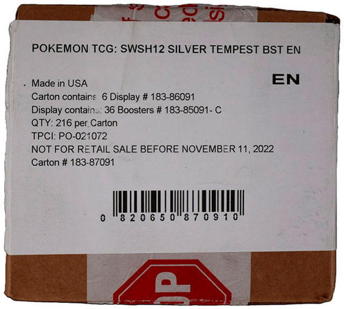 Pokemon Sword & Shield Silver Tempest Booster 6 Box Case