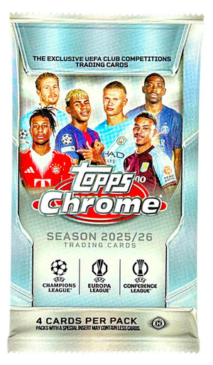 2025/26 Topps UEFA Club Competitions Chrome Soccer Hobby Pack