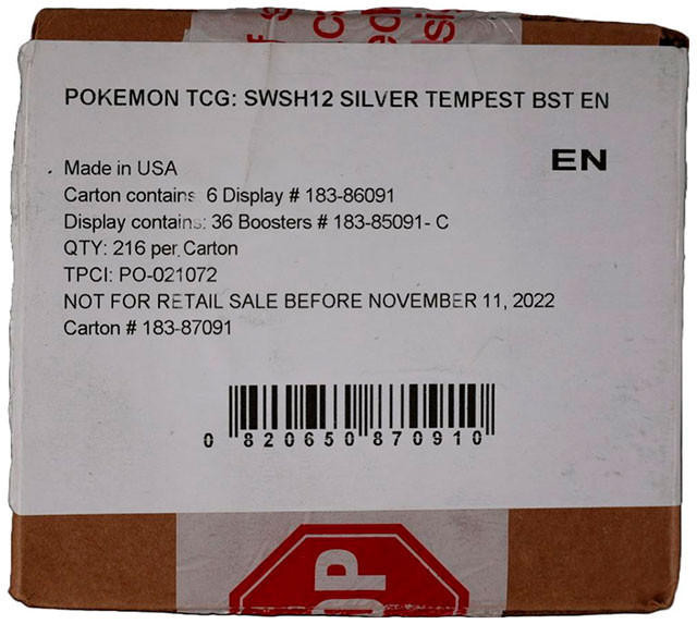 Image of Pokemon Sword & Shield Silver Tempest Booster 6 Box Case