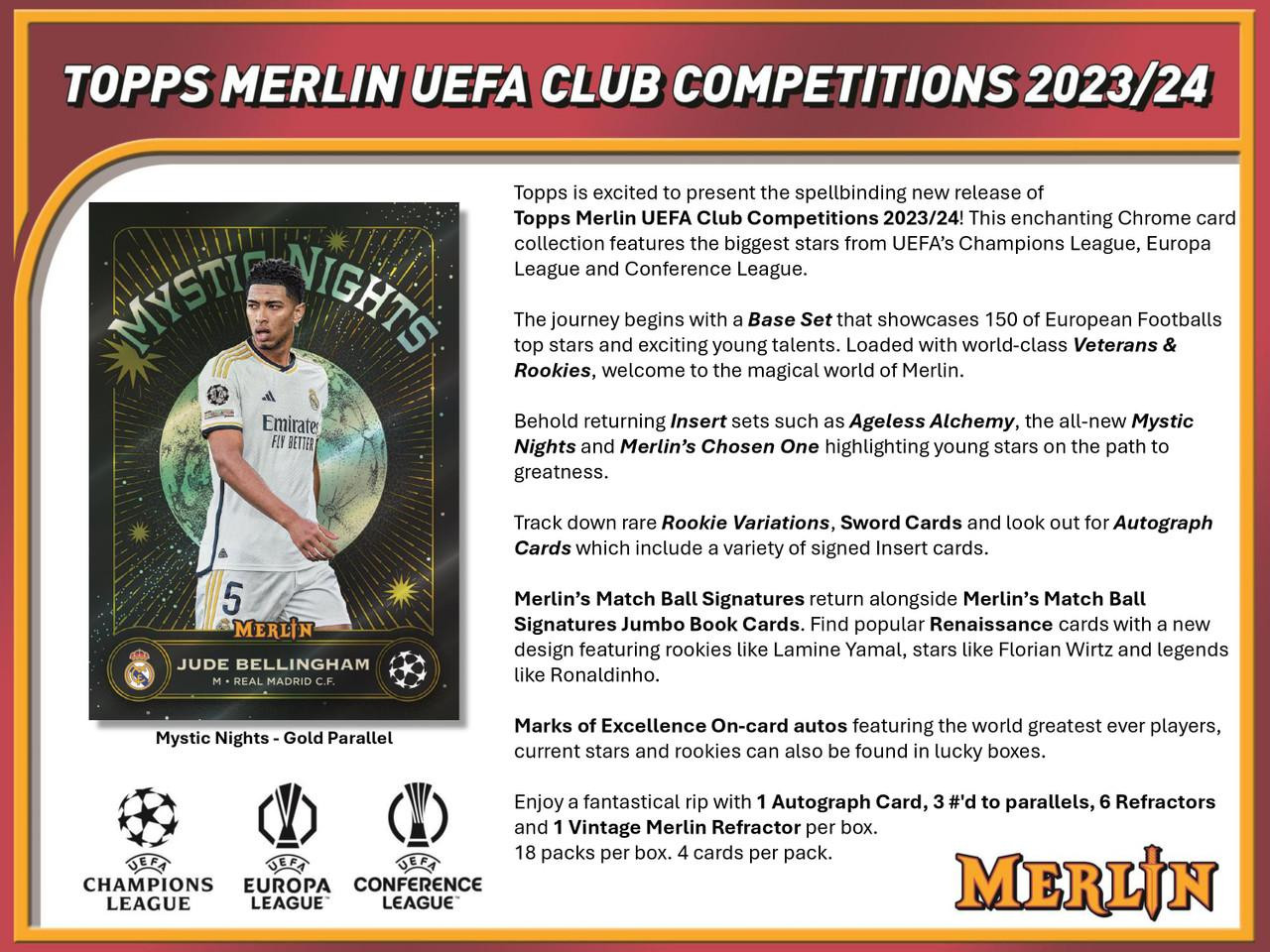 Image of 2023/24 Topps UEFA Club Competitions Merlin Chrome Soccer Hobby Box