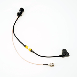 DNC-2163 camera-side M16 3G-SDI and power bulkhead connector with removable D-Tap power lead