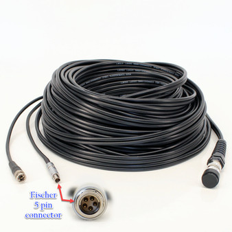 A specialized 100-foot DNC-1095 underwater tether. The surface end features a 3G-SDI BNC connector for video monitoring and a Fischer 5-pin connector for ARRI Lens Control System (LCS) integration.