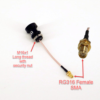 DNC-2136 M16 bulkhead connector long thread security nut with RG316 Female SMA