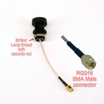 DNC-2135 M16 bulkhead connector long thread security nut with RG316 Male SMA
