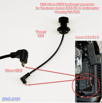 Bulkhead connector M24 for Nauticam Canon EOS R5 C Underwater Housing NA-R5C, Right Angle Micro HDMI Type D