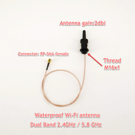 Waterproof Dual-Band Antenna. WiFi Antenna 2dBi, Dual Band 2.4GHz 5GHz, Waterproof, Submersible