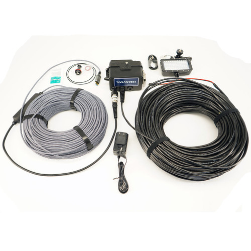 DNC-GP29 underwater GoPro live view set with 100m power cable, detachable 100m HDMI cable, marine-grade aluminum housing, LED light, and accessories.