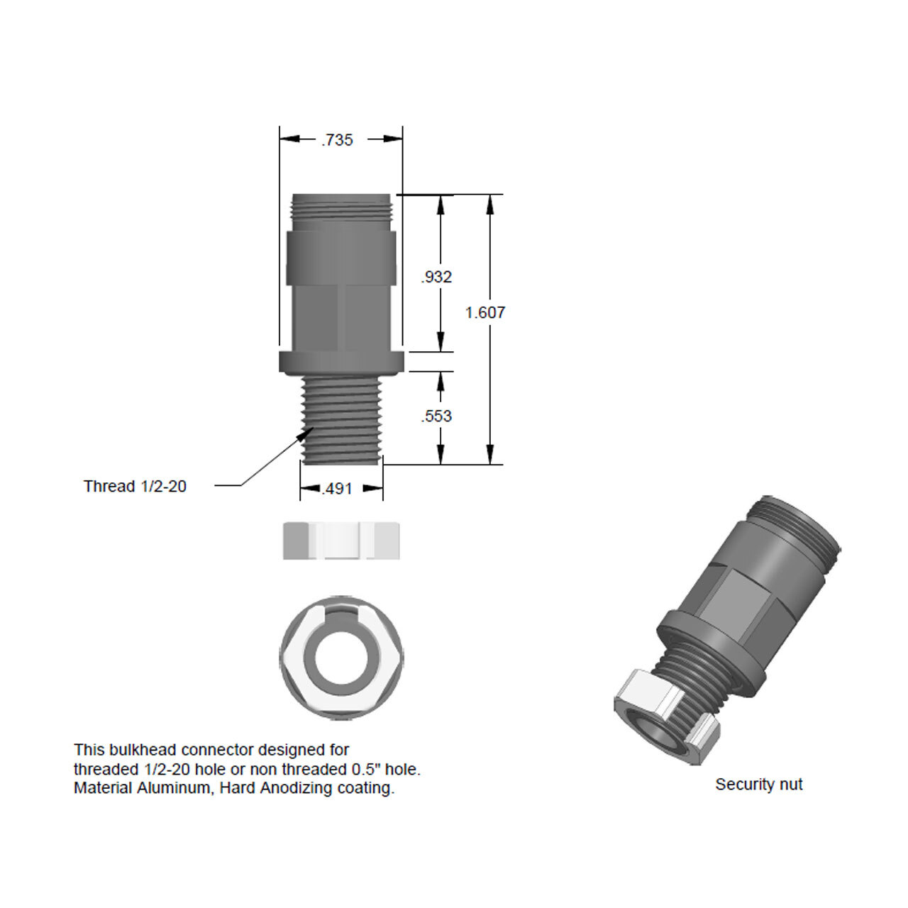 1/2-20 underwater connector drawing