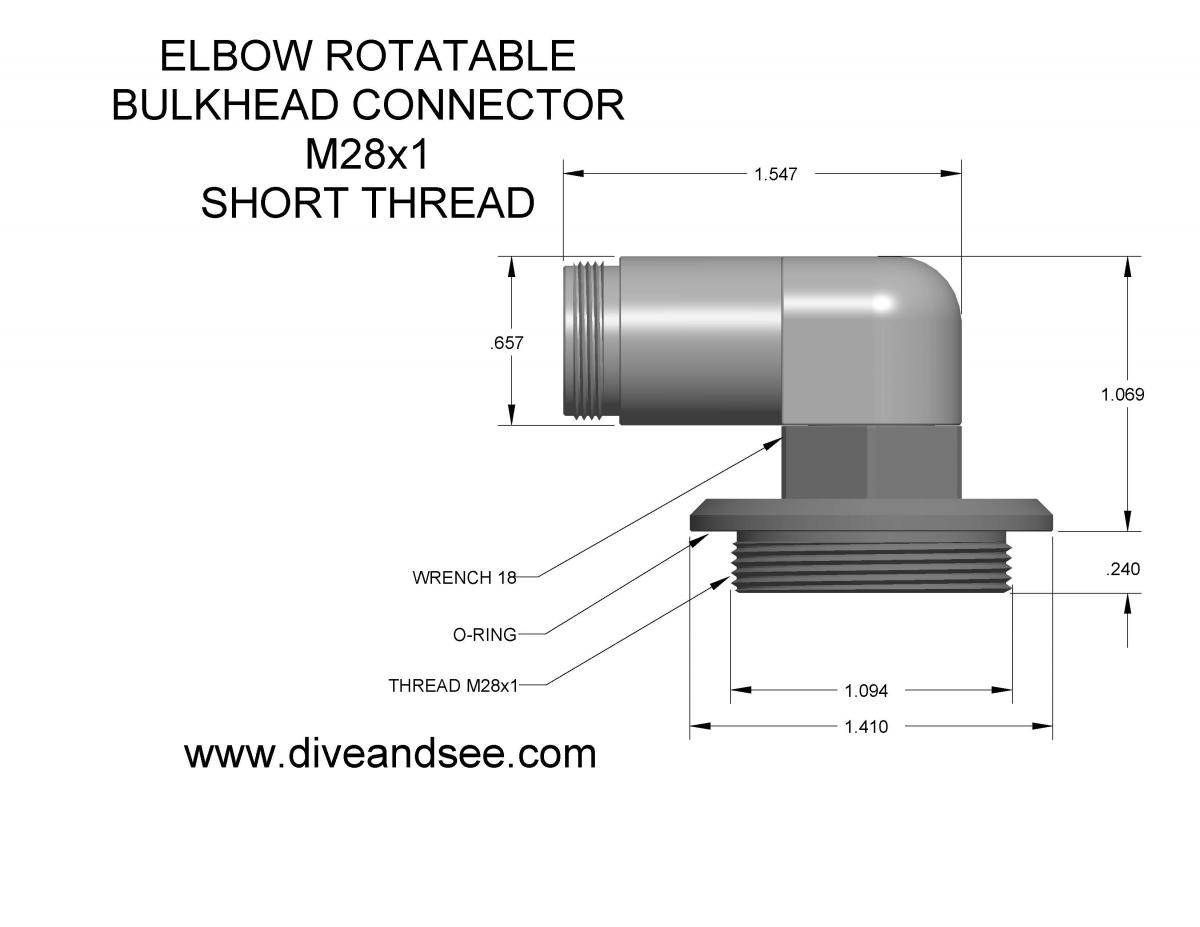 M28 drawing for elbow right angle Ethernet waterproof connector