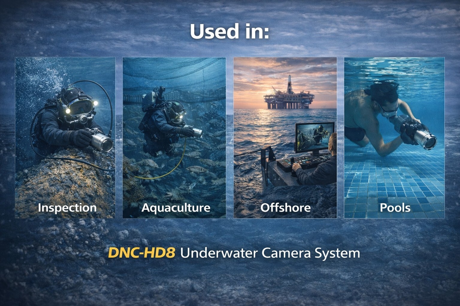 Applications of underwater camera system including inspection aquaculture offshore monitoring and pool filming using DNC-HD8 live streaming camera
