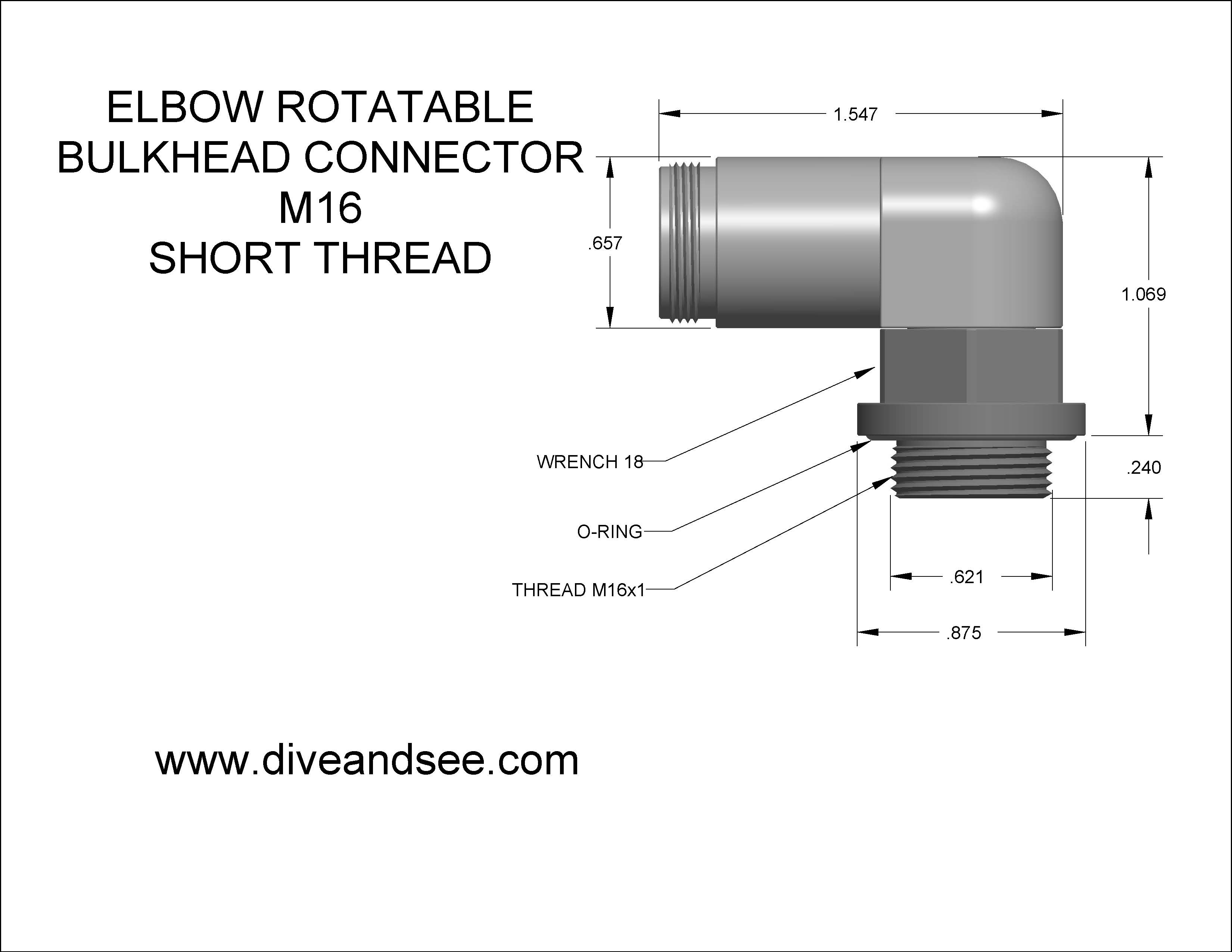 drawing for elbow right angle Ethernet waterproof connector