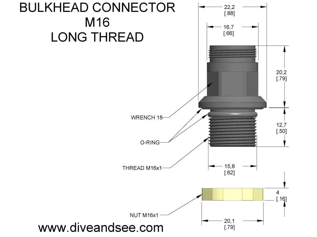 outline dimensions for Water-Resistant USB 3.0 M16 threaded Waterproof USB Connection