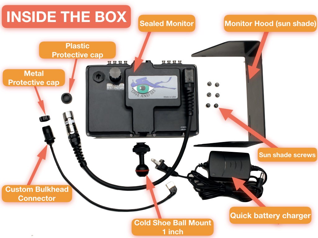 DNC-7B  7 inch Underwater External Monitor, 4k HDMI, SDI monitor, sealed monitor with custom bulkhead connector, anamorphic mode