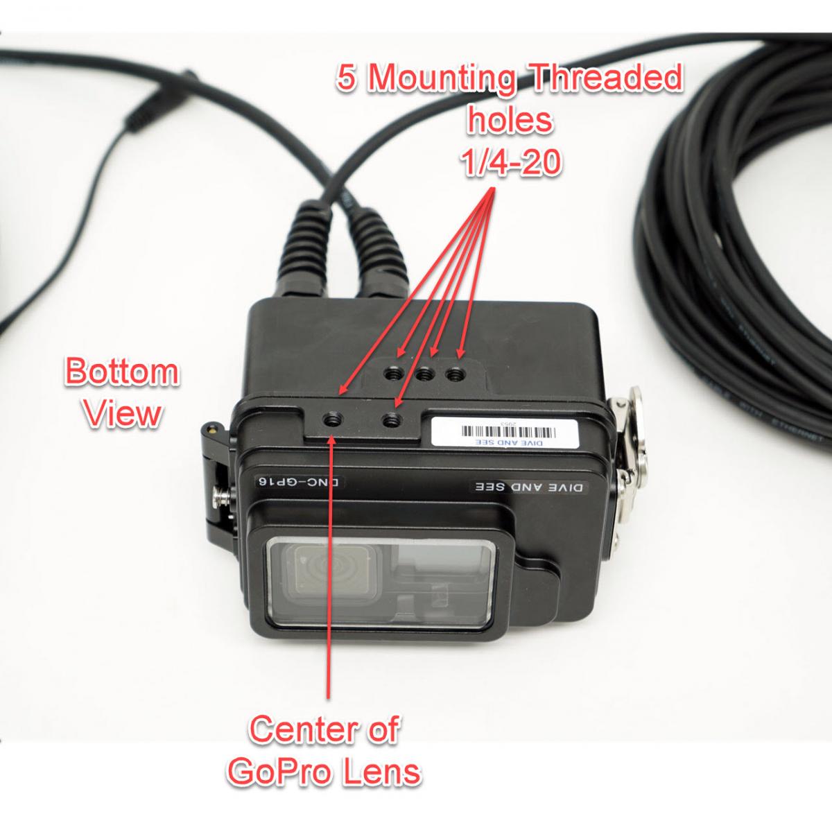 location of Mounting holes 1/4-20 for gopro hero 10 uwater housing for live view