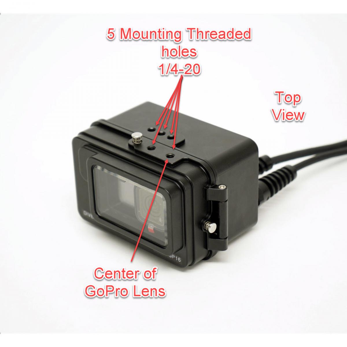 gopro hero 10 underwater housing for live stream, diagram of 1/4-20 mounting holes