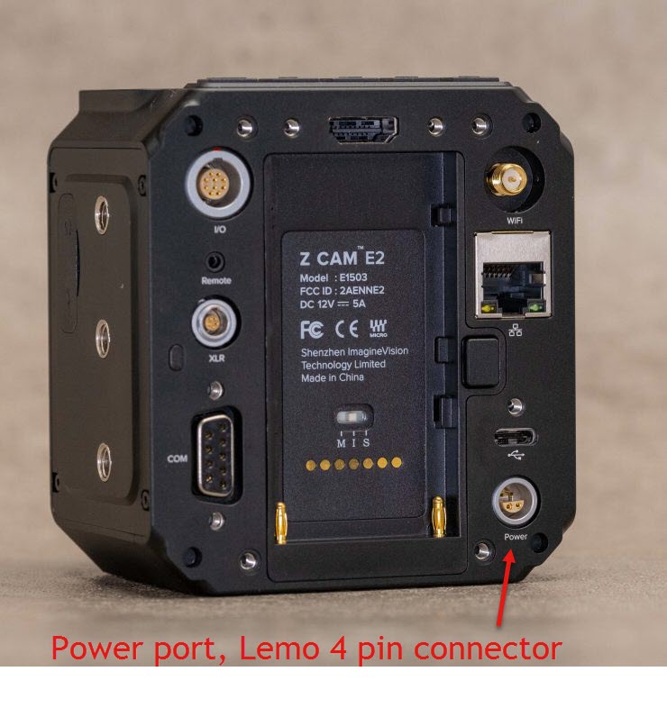 Z-Cam E2 camera with Lemo 4 pin power connector