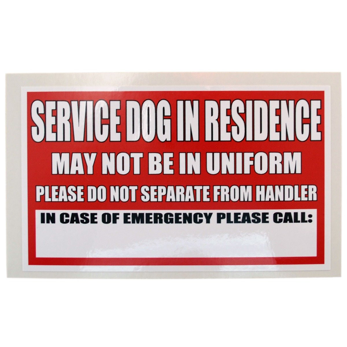 Service Dog In Residence Cling and Decal J&J Dog Supplies