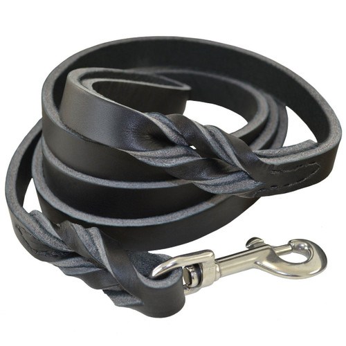 Tac-Black Leather Braided Obedience Leads