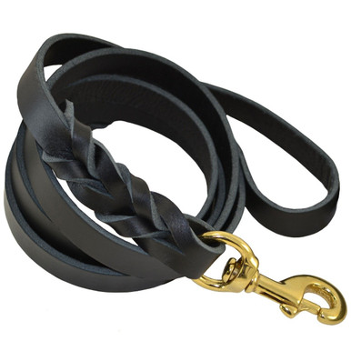 Slot Braided Leather Leash - Black - 5