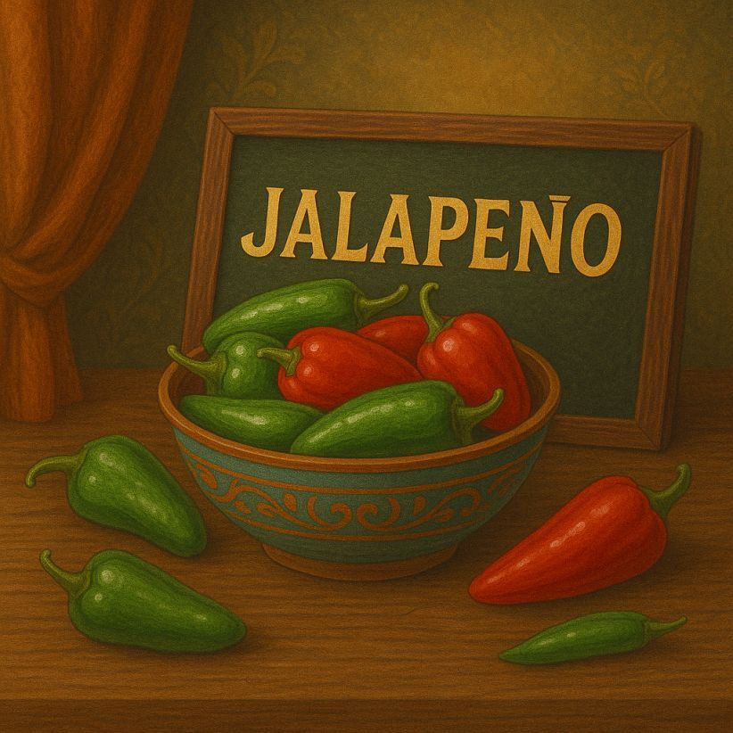 Traditional still life with red and green Jalapeño chillies, fresh and mild heat, square composition