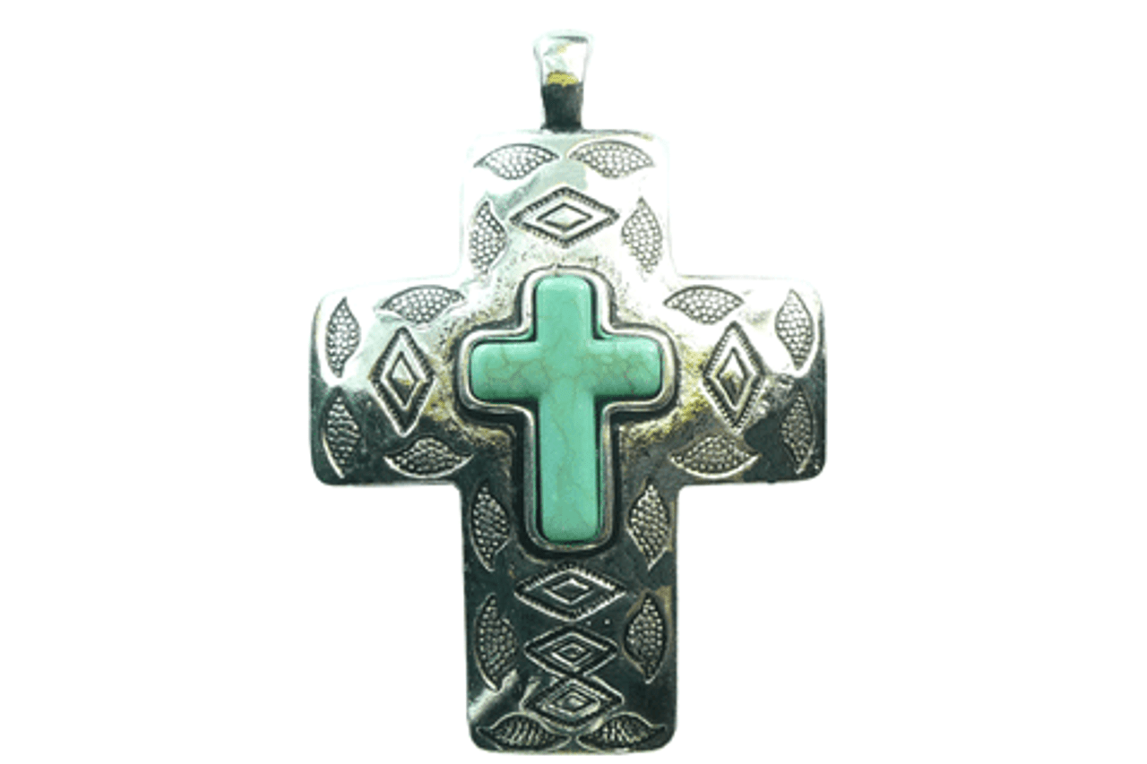 Antique Silver Pewter Cross Pendant With Howlite Cross - Seedbeadsource.com