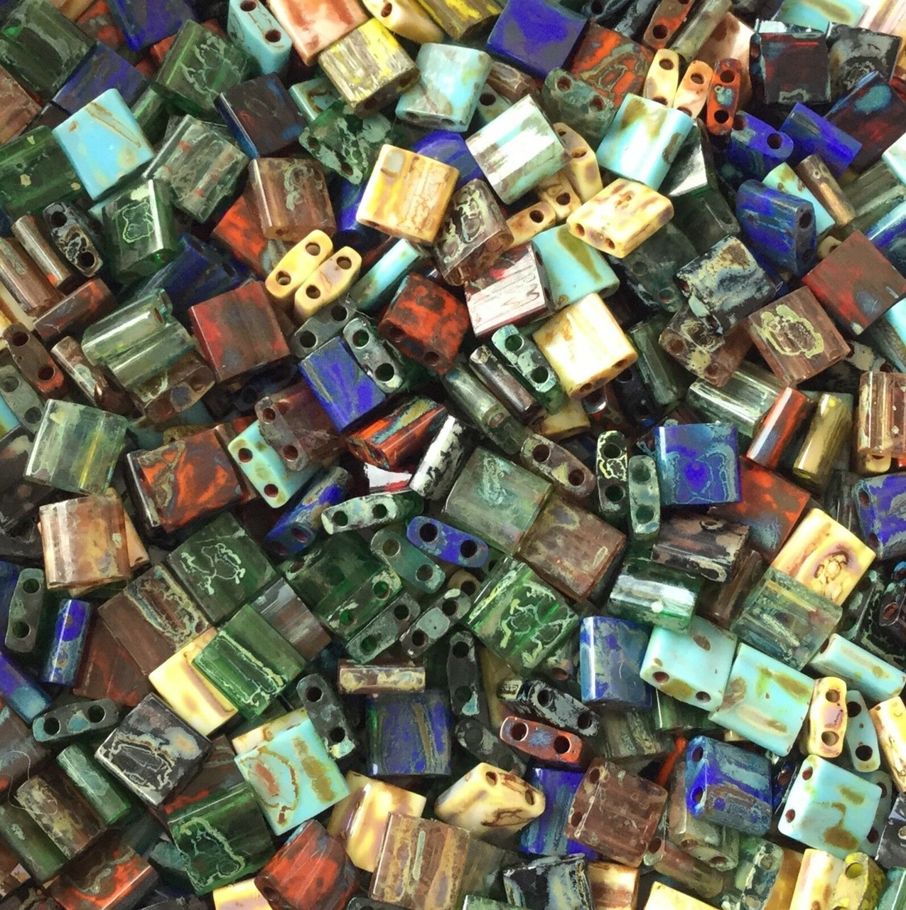 Square Flat Tile One Hole Czech Beads - Picasso Beads - Czech Glass Beads  Wholesale Supplier