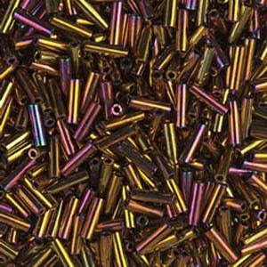 3mm Bugle Japanese Metallic Gold Iris Glass Beads 3mm Bugle Japanese Metallic Gold Iris Glass Beads