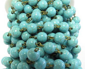 8mm Howlite Beaded Brass Plated Chain By The Foot 8mm Howlite Beaded Brass Plated Chain By The Foot