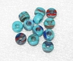 Czech Aqua multi  large hole Roller disk glass beads 9mm Czech Aqua multi  large hole Roller disk glass beads 9mm