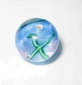 Czech Sapphire painted Daisy floral glass 14mm bead Czech Sapphire painted Daisy floral glass 14mm bead