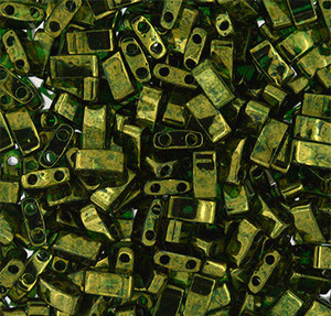 Japanese Half Tila Olive Gold Luster Glass Beads 10Gm Bag Japanese Half Tila Olive Gold Luster Glass Beads 10Gm Bag