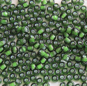Japanese Lined White Transparent Light Forest Green Glass Seed beads  Japanese Lined White Transparent Light Forest Green Glass Seed beads