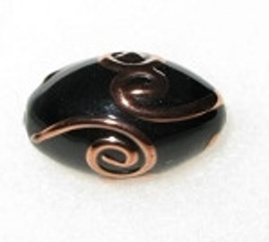 Oval Bohemian glass black copper bead Oval Bohemian glass black copper bead