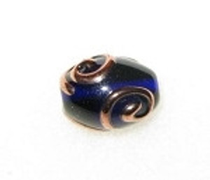 Oval Bohemian glass Cobalt copper bead Oval Bohemian glass Cobalt copper bead