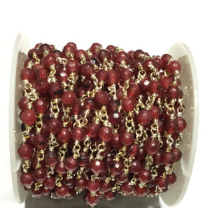 Gemstone Dk Red Beads Silver plated link Rosary Chain- Beading Supplies Gemstone Dk Red Beads Silver plated link Rosary Chain- Beading Supplies