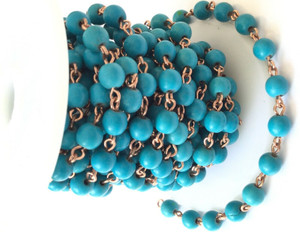 3Feet Gemstone Turquoise Beads Copper plated link Rosary Chain-6mm Rosary Findin 3Feet Gemstone Turquoise Beads Copper plated link Rosary Chain-6mm Rosary Findin