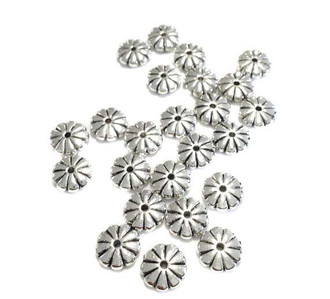 12 PCS Flower Antique Silver Plated Round Beads